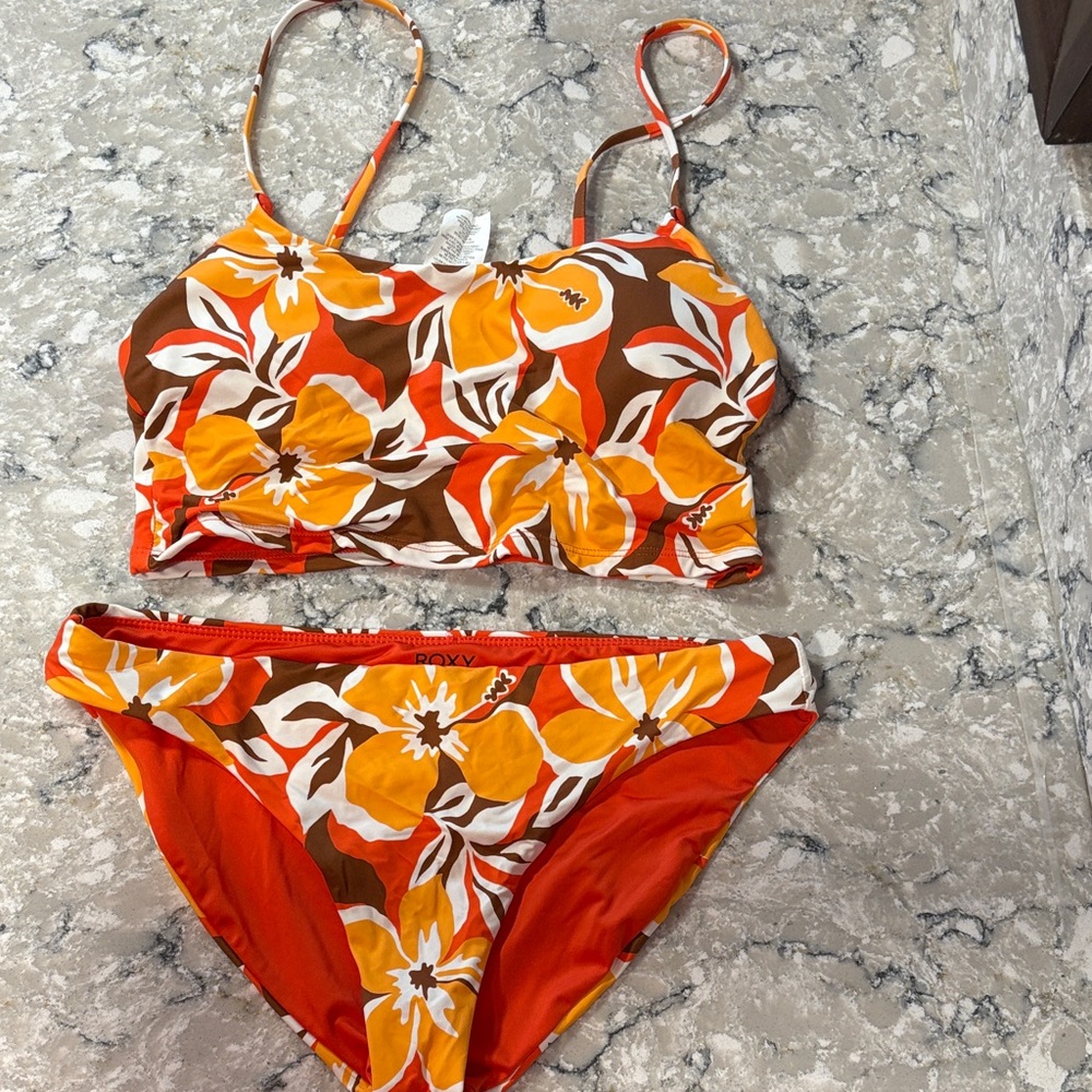 Roxy Orange and White Bikini Set